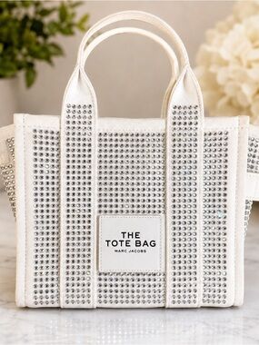 Marc Jacobs The Tote Bag White Crystal Rhinestone Mini Canvas Tote